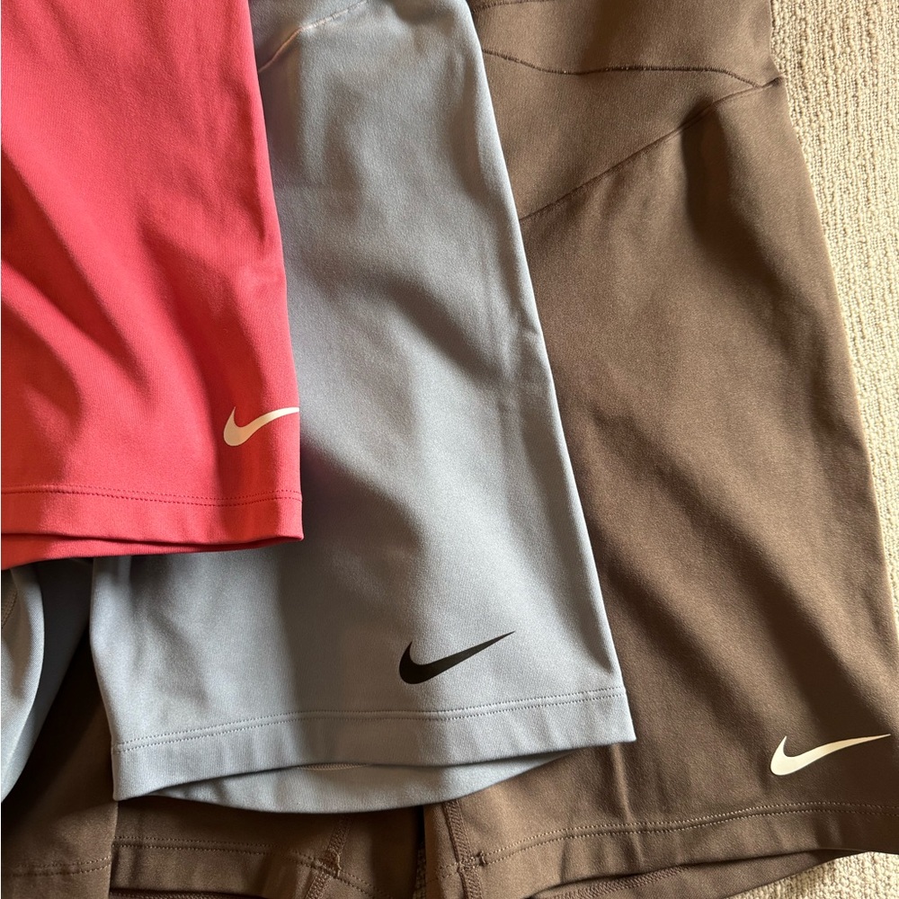 Nike women’s Maternity Bike Shorts set- Coral, Light Gray, and Brown
